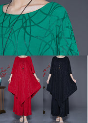 Boho Green Asymmetrical Design Silk Two Pieces Set Summer