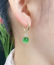 Boho Green Copper Inlaid Opal Drop Earrings