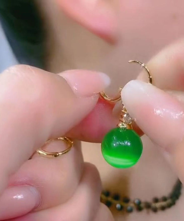Boho Green Copper Inlaid Opal Drop Earrings