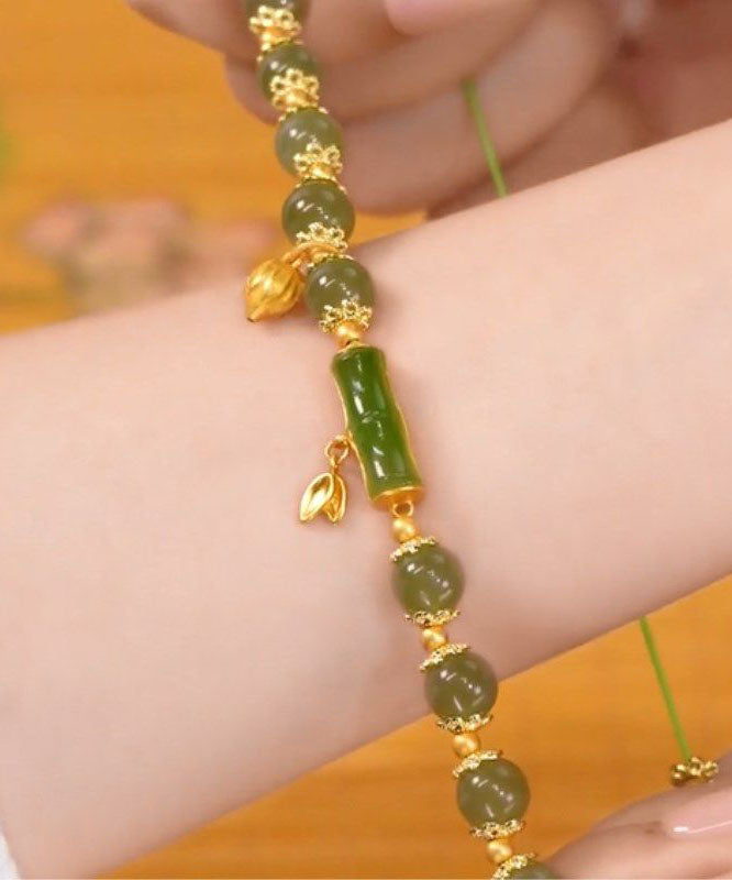 Boho Green Jade Bamboo Charm Bracelet
