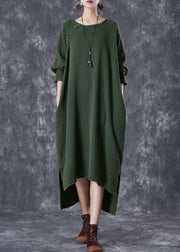 Boho Green Oversized Low High Design Linen Maxi Dresses Fall