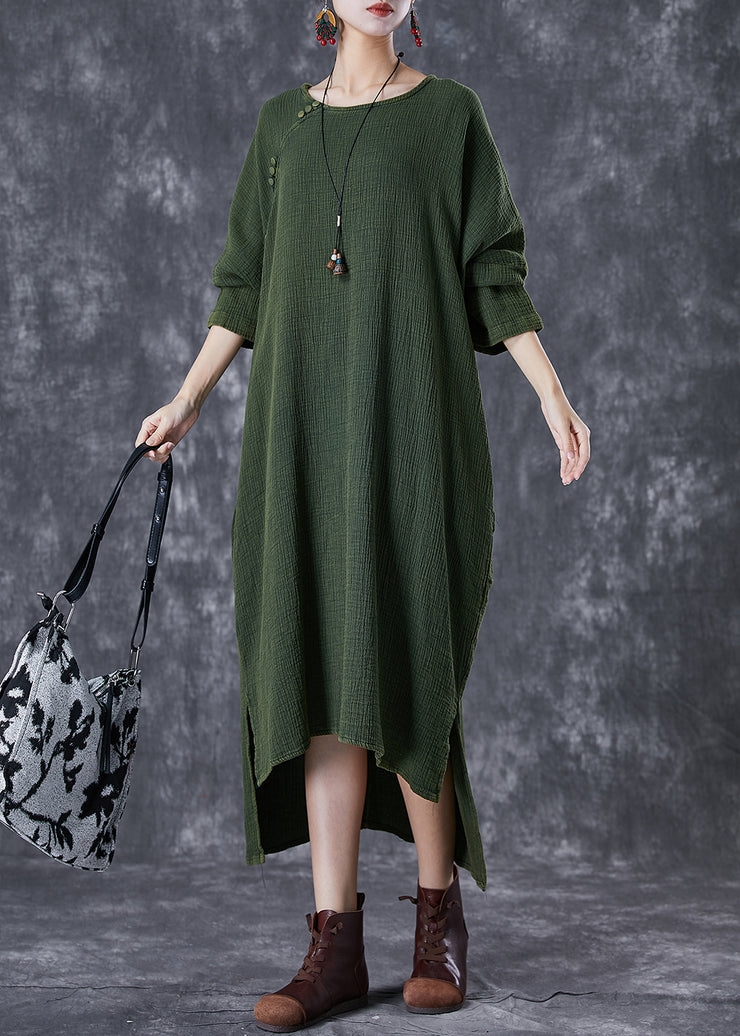 Boho Green Oversized Low High Design Linen Maxi Dresses Fall