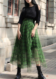 Boho Green Plaid tulle asymmetrical design Skirt Summer - SooLinen