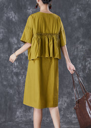 Boho Green Ruffled Patchwork Cotton Fake Two Piece Dress Fall