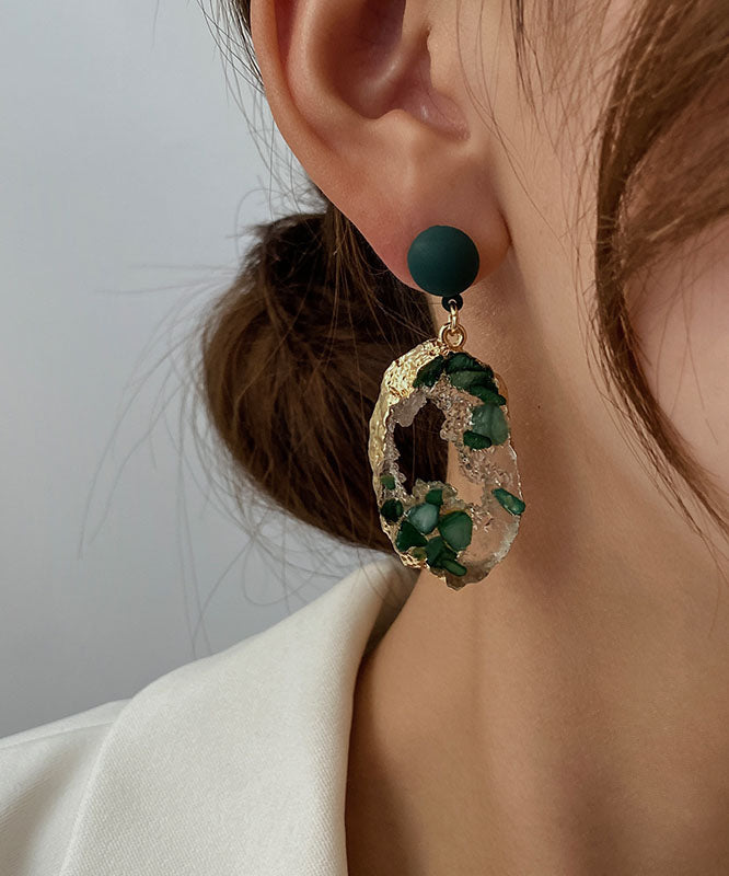 Boho Green Sterling Silver Alloy Emerald Asymmetric Drop Earrings