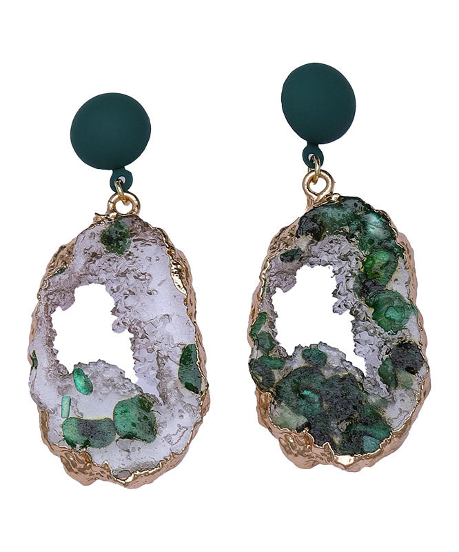 Boho Green Sterling Silver Alloy Emerald Asymmetric Drop Earrings
