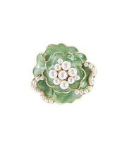 Boho Green Sterling Silver Copper Pearl Floral Stud Earrings