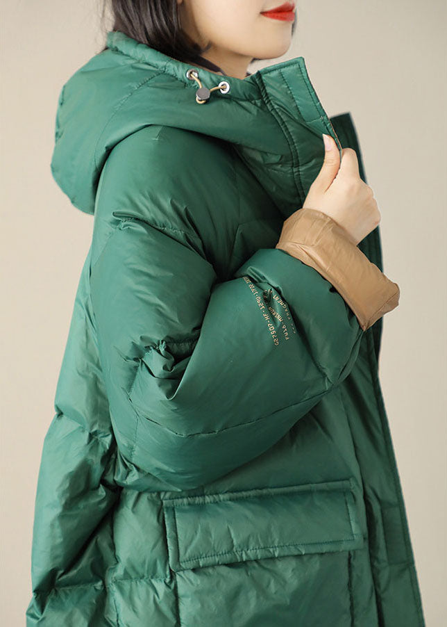 Boho grüner grafischer lockerer Winter-Entendaunenpuffer mit Reißverschluss