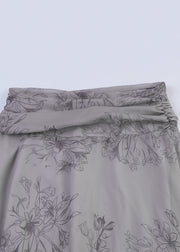 Boho Grey Asymmetrical Print Patchwork Chiffon Skirt Summer