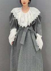 Boho Grey Oversized Woolen Cinch Dress Two Pieces Set Spring