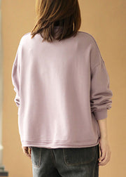Boho Grey Purple Loose O-Neck Pockets Fall Loose Sweatshirt