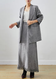 Boho Grey Tasseled Linen Women Sets 2 Pieces Winter