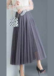 Boho Grey Tulle Pleated A Line Fall Skirts