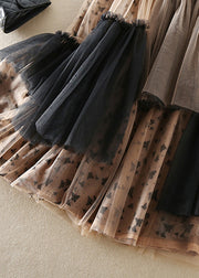 Boho Khaki Asymmetrical Print Tulle Skirts Spring