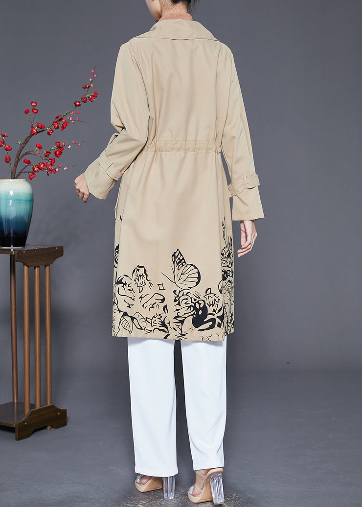Boho Khaki Cinched Print Cotton Coat Outwear Fall