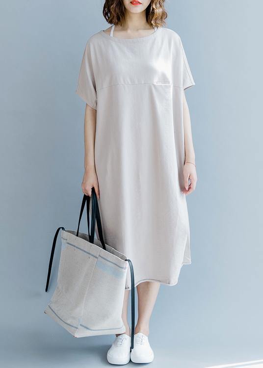 Boho Khaki Short Sleeve Cotton Summer Dresses - SooLinen