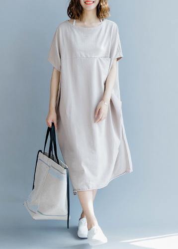 Boho Khaki Short Sleeve Cotton Summer Dresses - SooLinen
