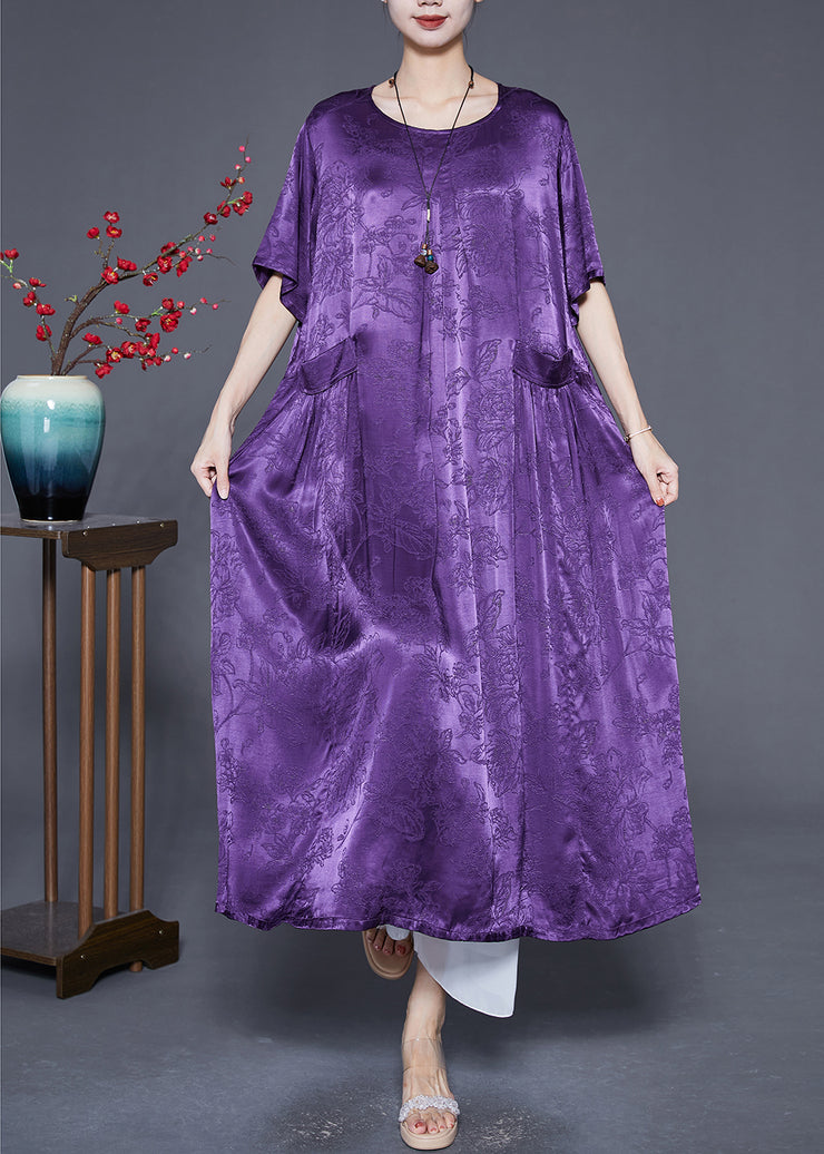 Boho Lavender Oversized Jacquard Silk Long Dress Summer