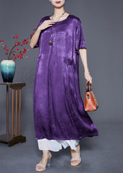 Boho Lavender Oversized Jacquard Silk Long Dress Summer
