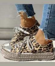 Boho Leopardenmuster Spleißen flache Schuhe für Frauen Baumwollstoff