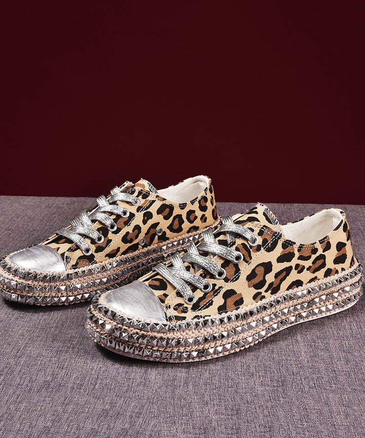 Boho Leopardenmuster Spleißen flache Schuhe für Frauen Baumwollstoff
