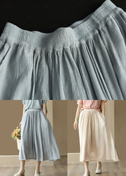 Boho Light Blue Wrinkled Pockets Patchwork Cotton Skirts Summer