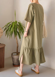 Boho Light Green O-Neck Patchwork Long Dresses Summer