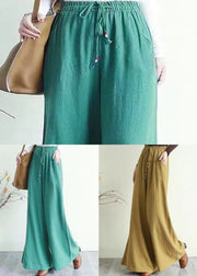 Boho Light Green Pockets Patchwork Drawstring Cotton Pants Spring