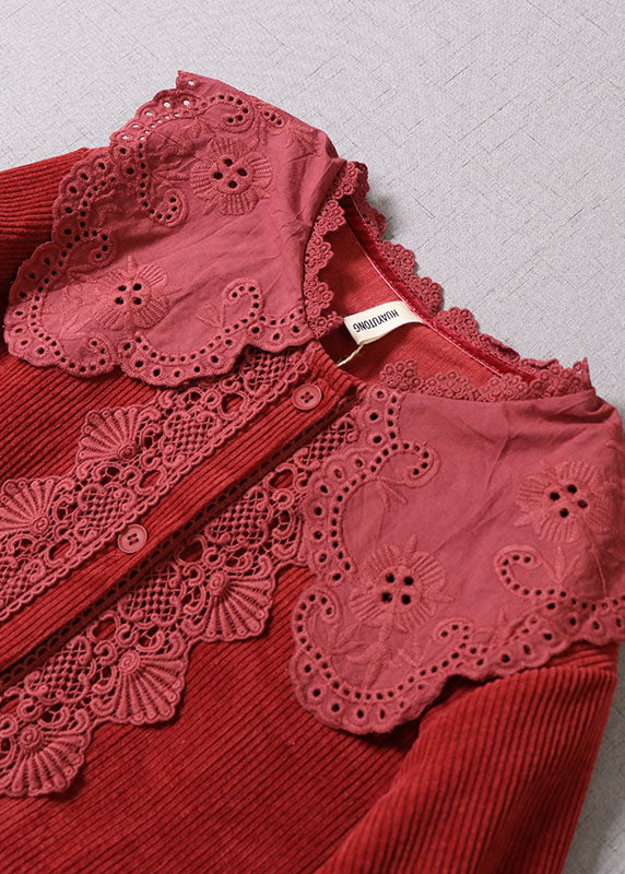 Boho Mulberry Lace Patchwork Cord Kleid mit langen Ärmeln