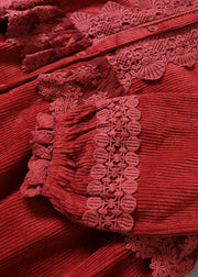 Boho Mulberry Lace Patchwork Corduroy Dress Long Sleeve