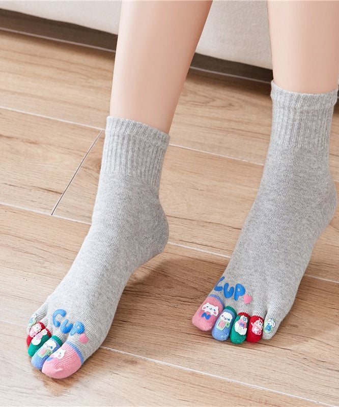 Boho Multicolor Cartoon Cotton Mid Calf Socks Five Finger Socks