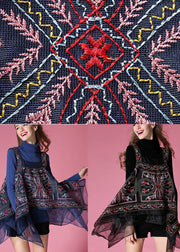 Boho Navy knit sweaters + organza asymmetrical design Fall Sets 2 Pieces