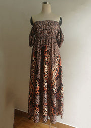 Boho Off The Shoulder Leopard Print Exra Large Hem Cinch Dress Vestidos Butterfly Sleeve