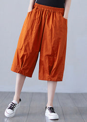 Boho Orange Elastische Taille Patchwork Taschen Einfarbige Baumwollshorts Sommer