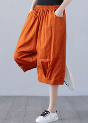 Boho Orange Elastische Taille Patchwork Taschen Einfarbige Baumwollshorts Sommer