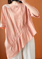 Boho Orange Embroideried Cinched Linen Summer Shirts - SooLinen