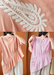 Boho Orange Embroideried Cinched Linen Summer Shirts - SooLinen
