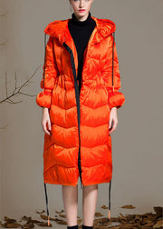 Boho Orange Loose Thick zippered Winter Duck Down Jacket In