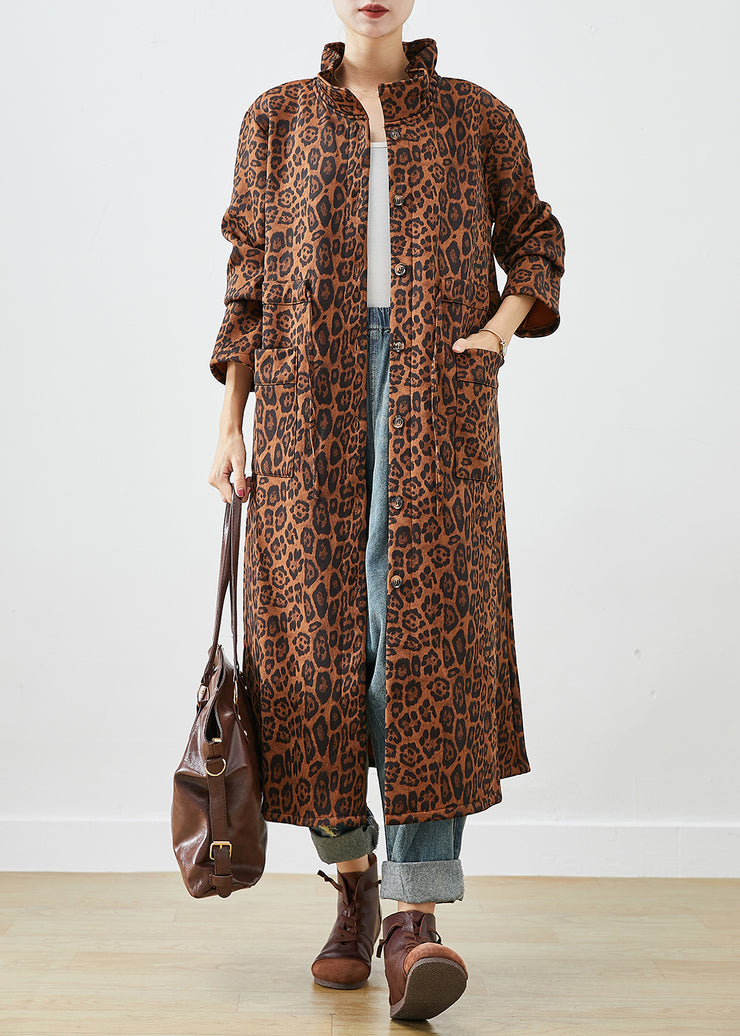 Boho Oversized Leopard Print Cotton Trench Coats Fall