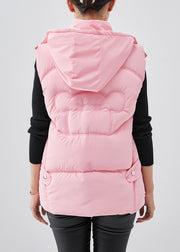 Boho Pink Hooded Warm Fine Cotton Filled Puffers Vests Winter