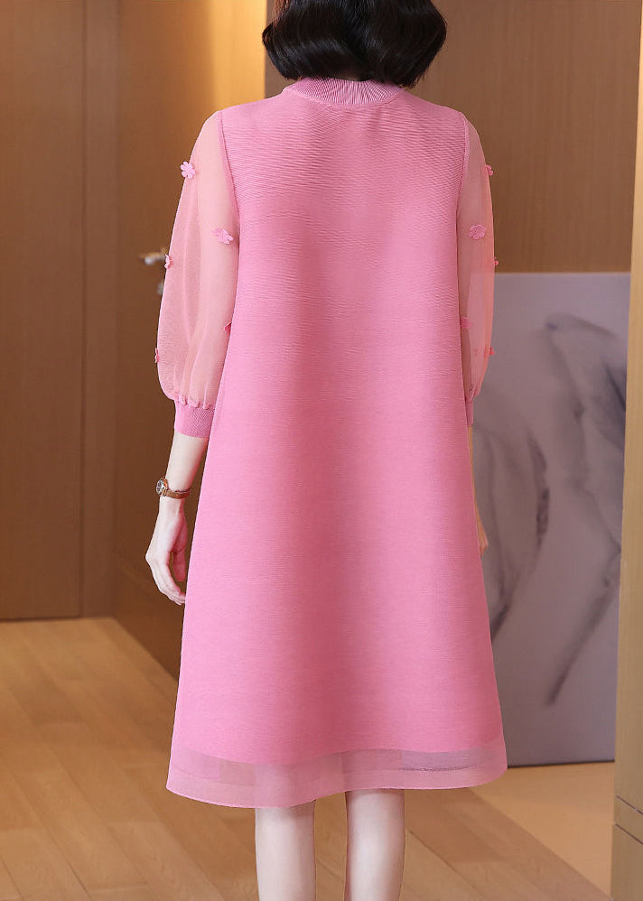 Boho Pink Mandarin Collar Patchwork Floral Maxi Dresses Summer