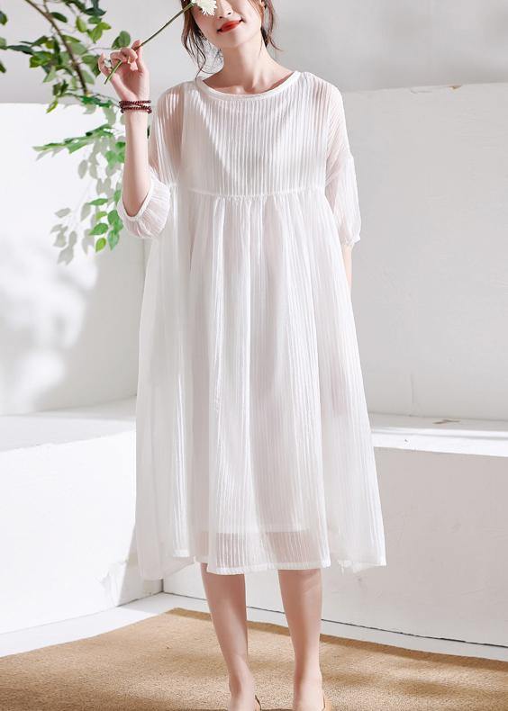 Boho Pink O-Neck Patchwork Summer Cotton Maxi Dresses Half Sleeve - SooLinen