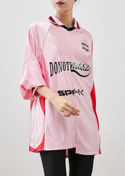 Boho Pink Oversized Patchwork Spandex Sweatshirts Top Spring