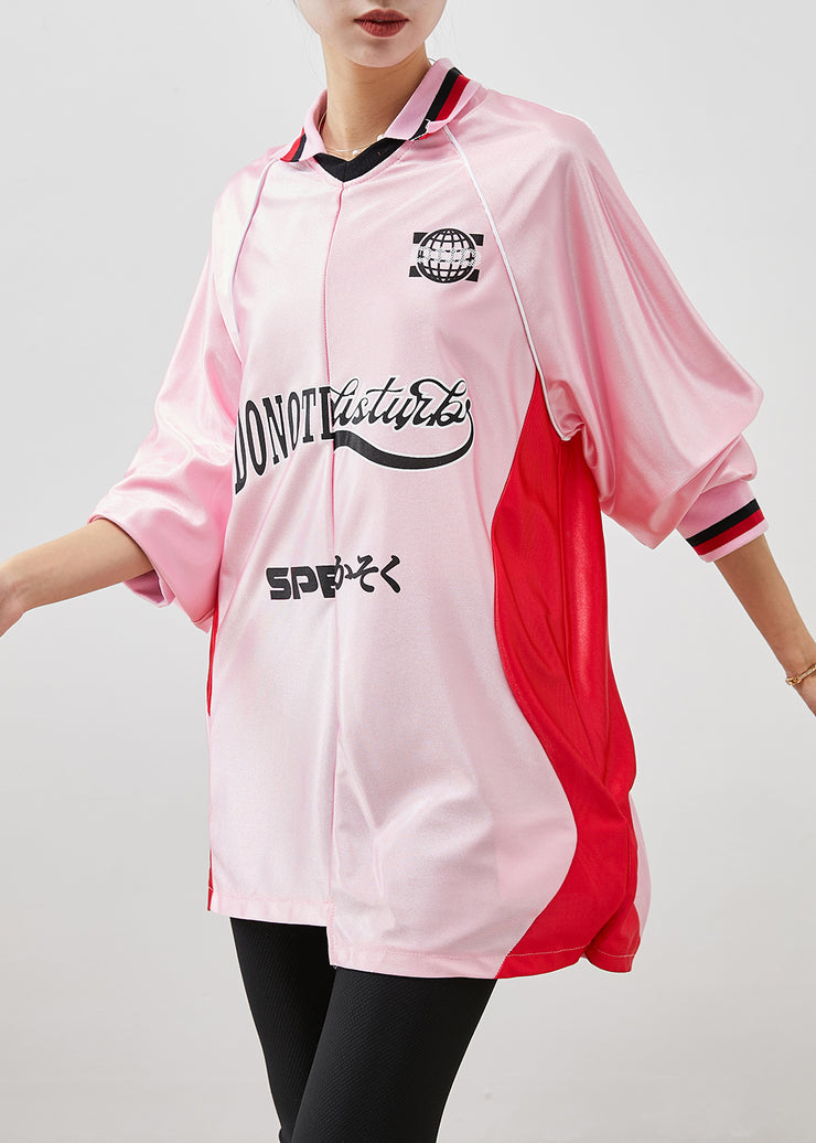 Boho Pink Oversized Patchwork Spandex Sweatshirts Top Spring