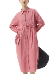 Boho Pink Ruffled Patchwork Cotton Shirts Dresses Spring