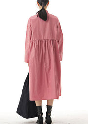 Boho Pink Ruffled Patchwork Cotton Shirts Dresses Spring