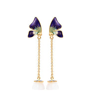 Boho Purple Ancient Gold Enamel Jade Butterfly Drop Earrings