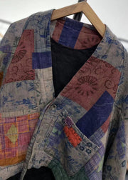 Boho Purple Asymmetrical Patchwork Fine Cotton Filled Coats Winter