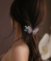 Boho Purple Crystal Pearl Butterfly Embroidery Duckbilled Hairpin