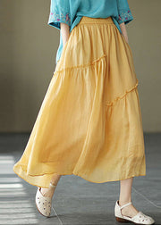 Boho Purple Elastic Waist Asymmetrical Ruffled Pockets Linen Skirt Summer
